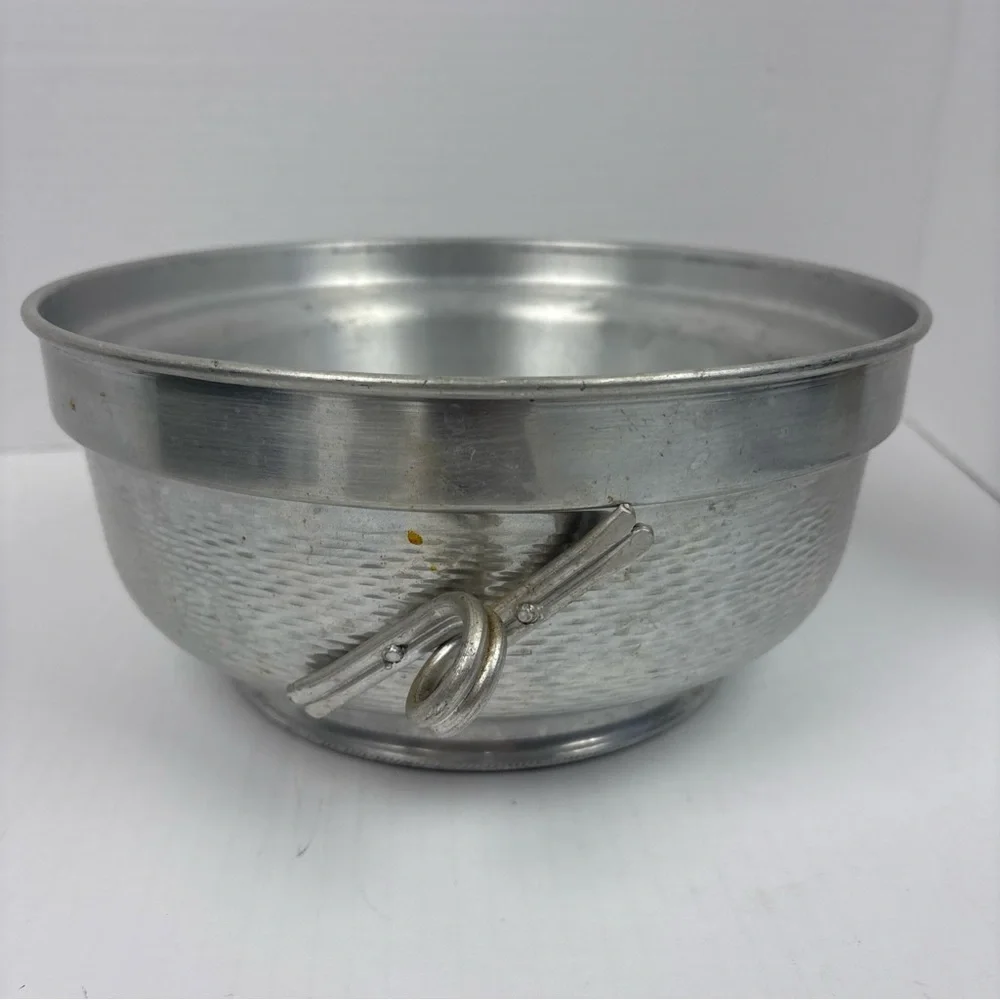 Vintage Made In Italy Hammered Ice Bucket Double Walled Insulated Looped Handle
